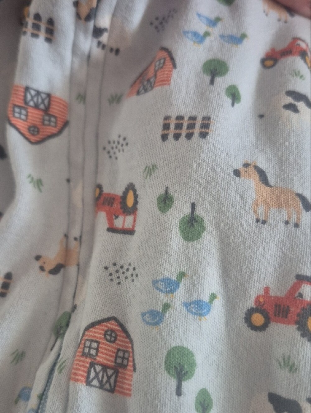 Light Blue Farm-Print Footed One-Piece Pajamas - Picture 3 of 4